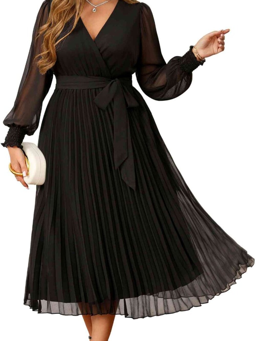 Black Formal 2026 Women Fall Lantern Long Sleeve Cocktail Belted Midi N-567